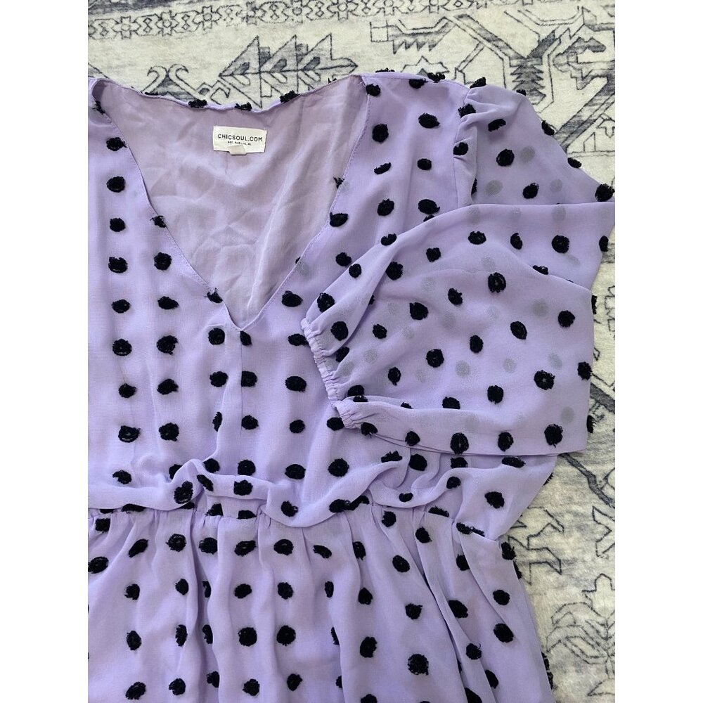Purple Polka Dot Maxi Dress 2X Chic Soul V-Neck Elastic Waist 3/4 Sleeves Lined - Picture 2 of 8